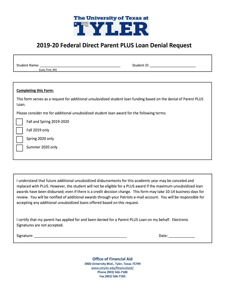 20 Parent Plus Loan Denial, Request For Additional Funds