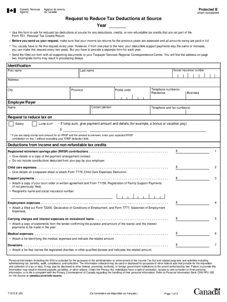 2020 Form Canada T1213 Fill Online, Printable, Fillable, Blank