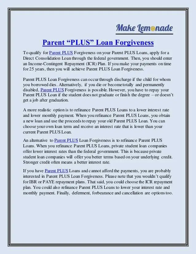 Are Parent Plus Loans Forgiven If The Parent Dies