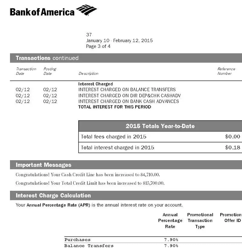 Bank of America Automatic Credit Line Increase