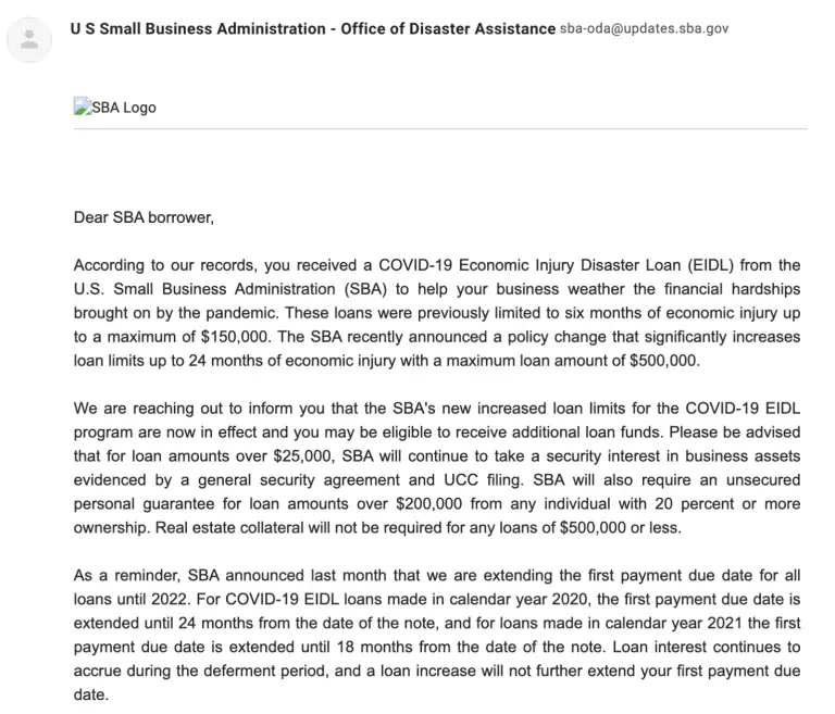 EIDL Loan Increase Update: New Email From SBA on How To Get Approved
