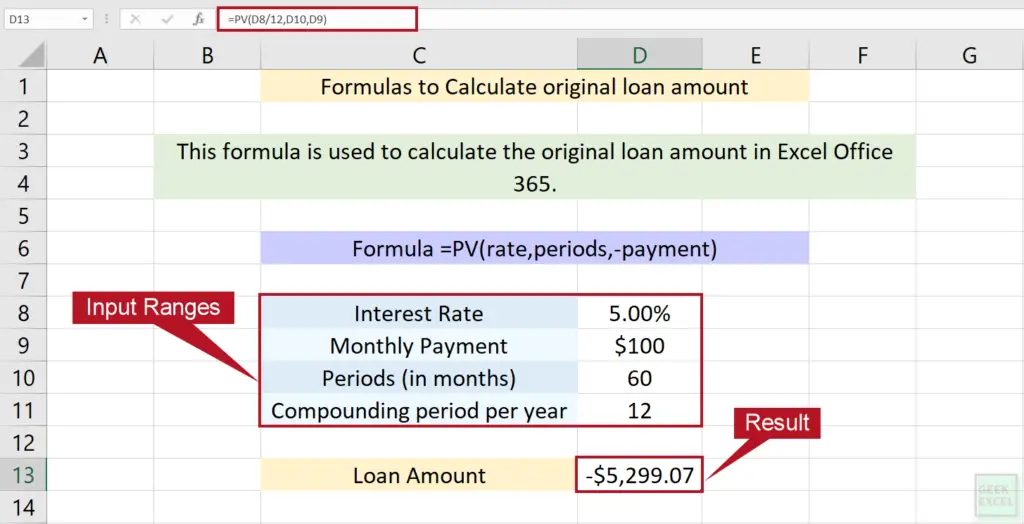 Excel Formulas to Calculate the Original Loan Amount ~ Quickly!!