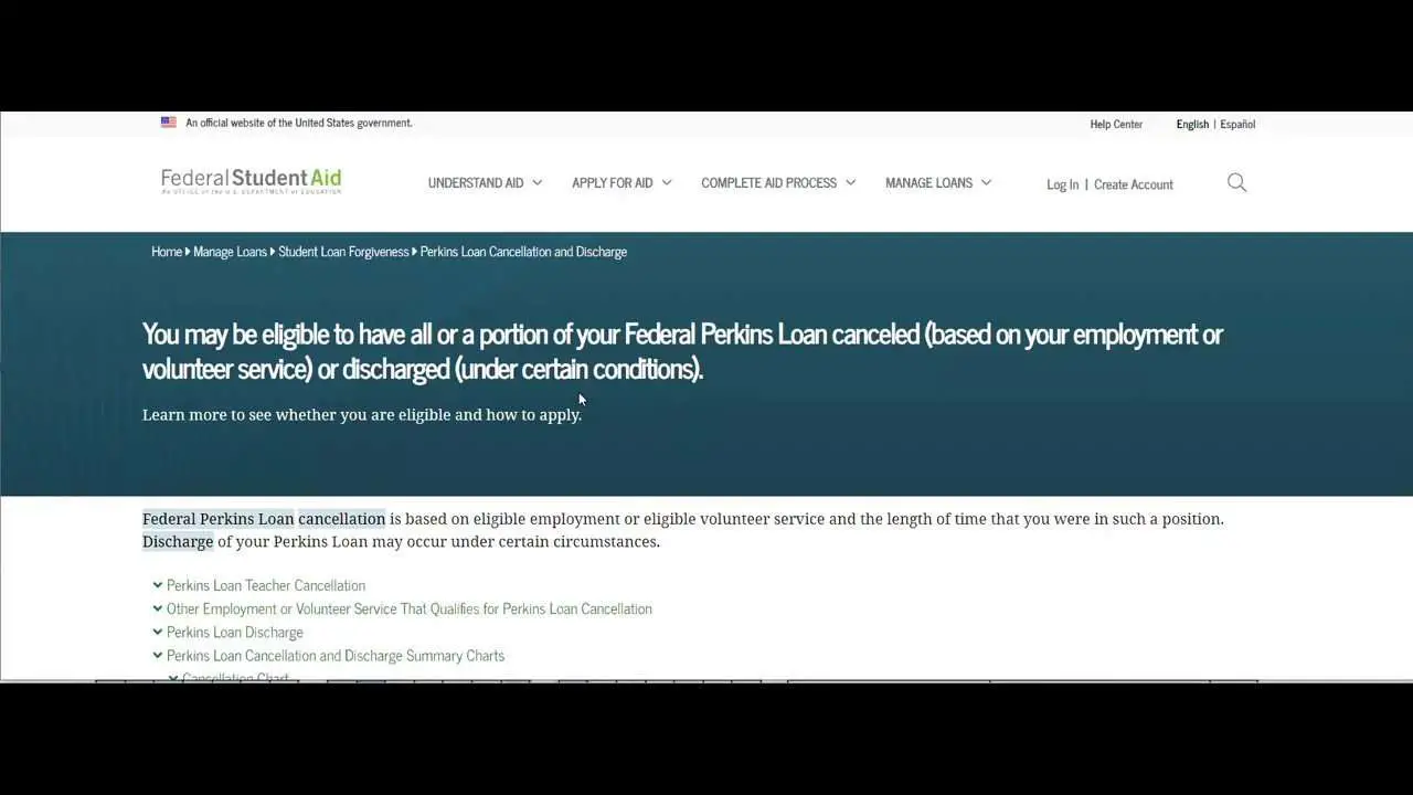 FEDERAL PERKINS LOAN CANCELLATION/DELETION FOR TEACHERS ...