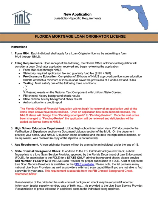 Florida Mortgage Loan Originator License Instructions printable pdf ...