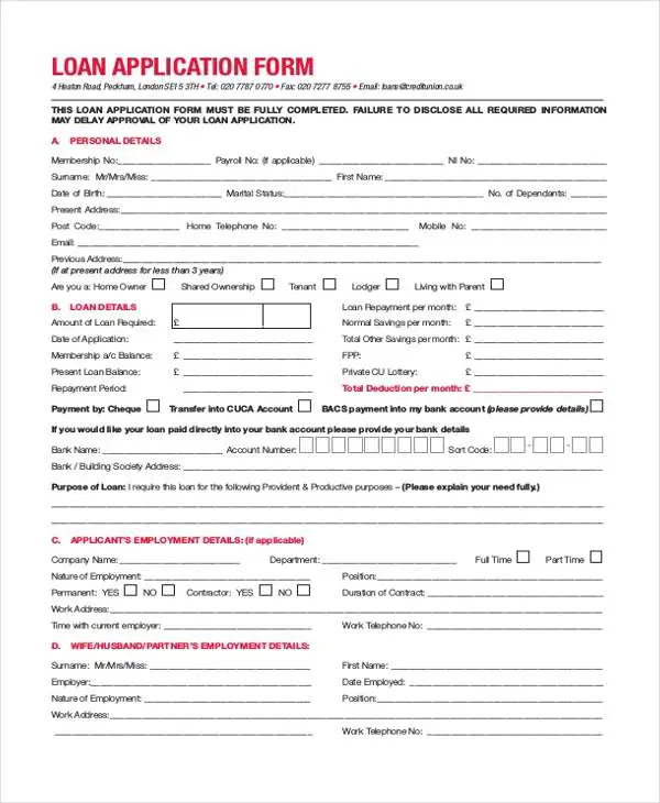 FREE 11+ Sample Loan Application Forms in PDF