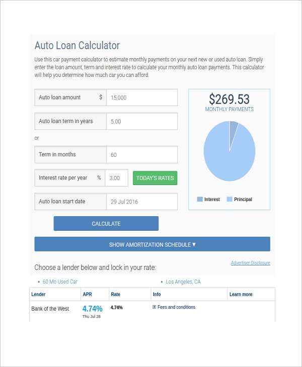 FREE 8+ Sample Car Loan Calculator Templates in PDF