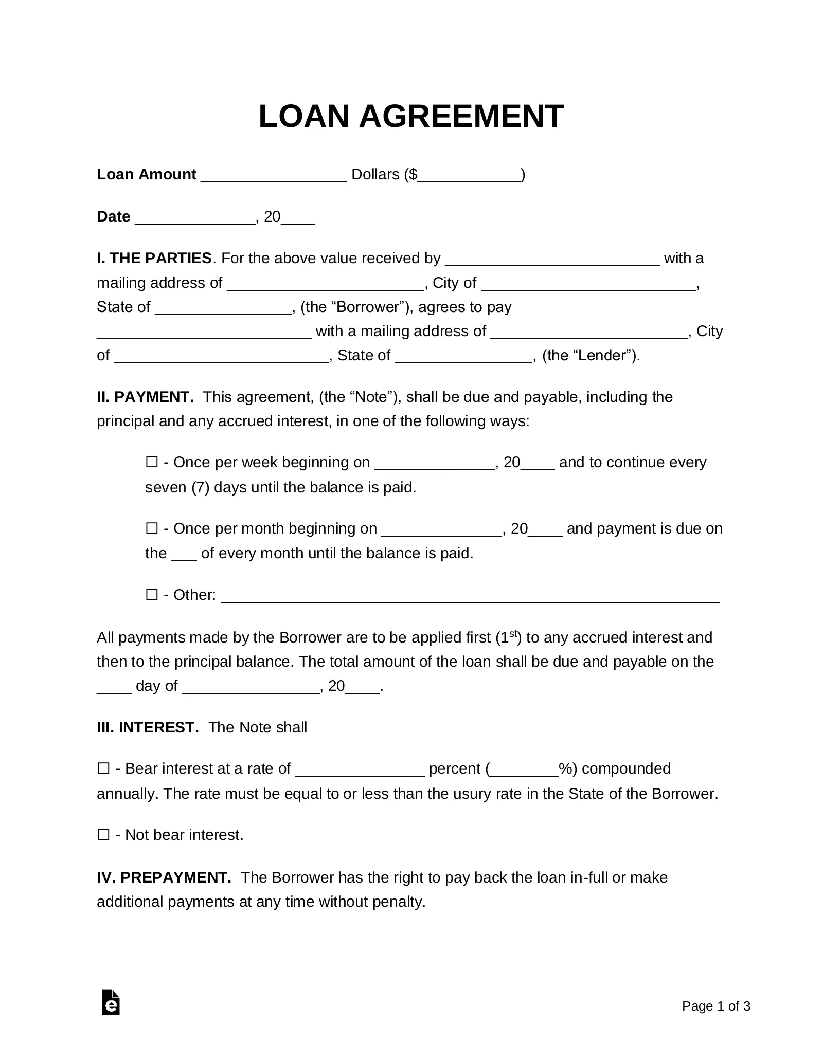 Free Loan Agreement Templates