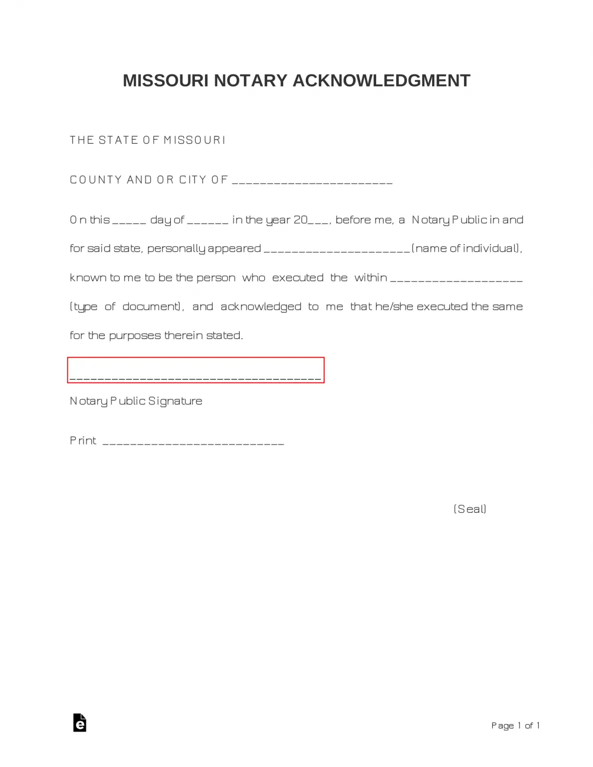 Free Missouri Notary Acknowledgment Form