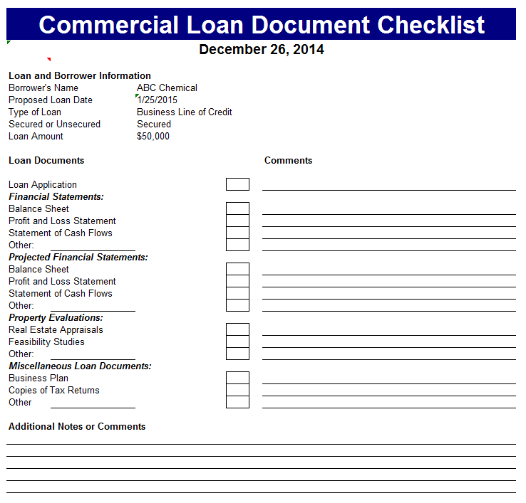 Loan Documentation Checklist