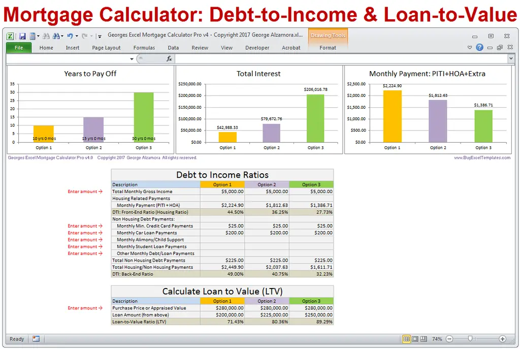 Mortgage Calculator with Taxes Insurance PMI HOA &  Extra ...