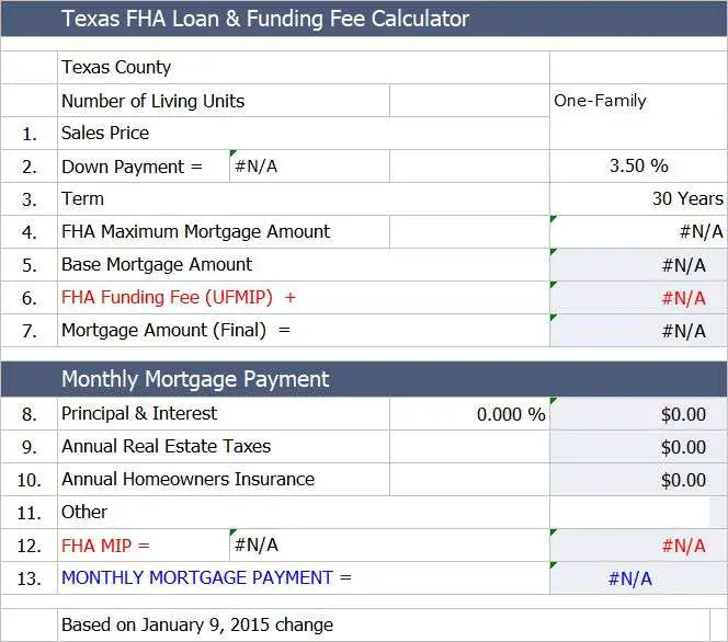Texas FHA loan &  payment calculator