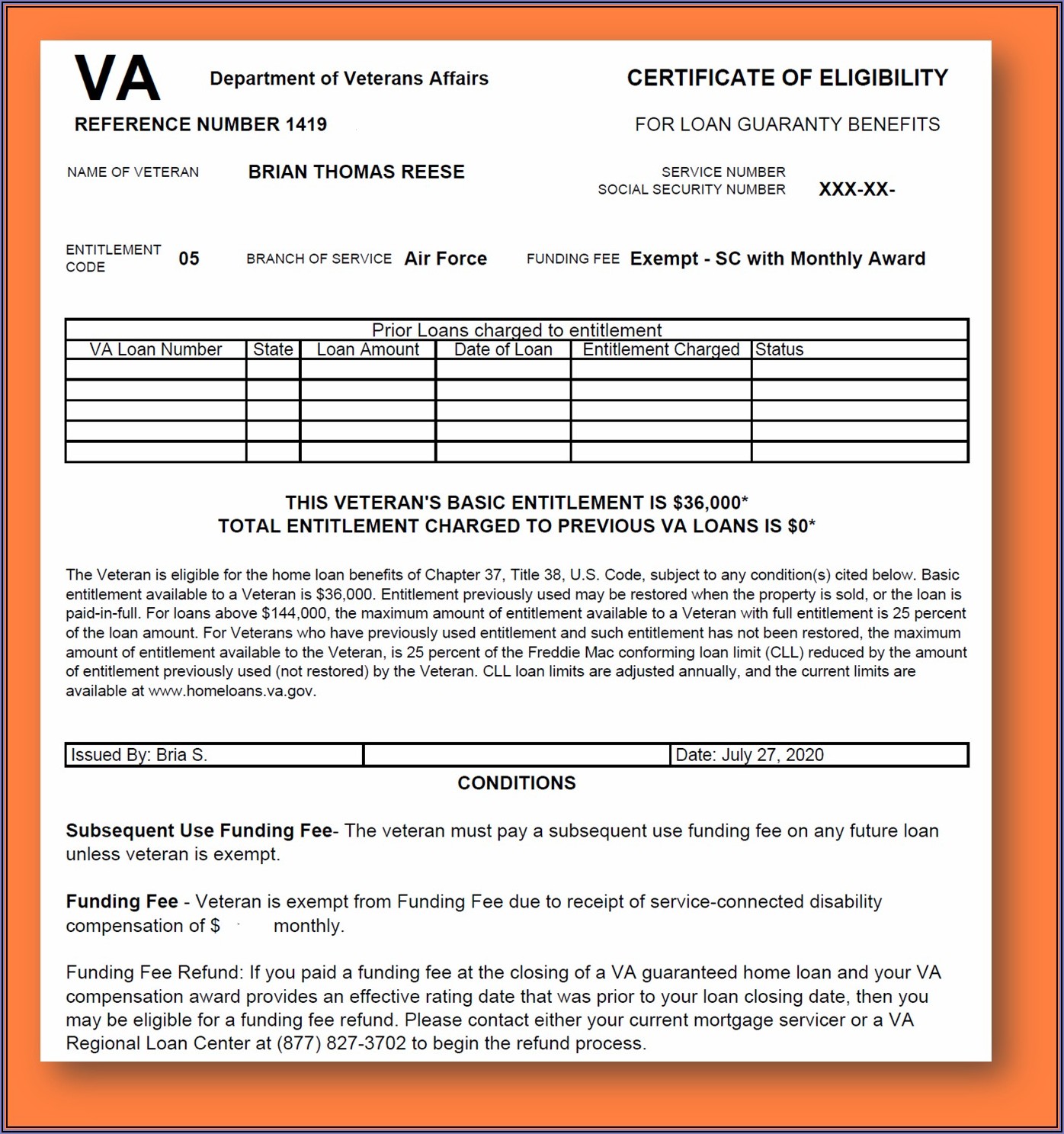 Va Loan Eligibility Certificate